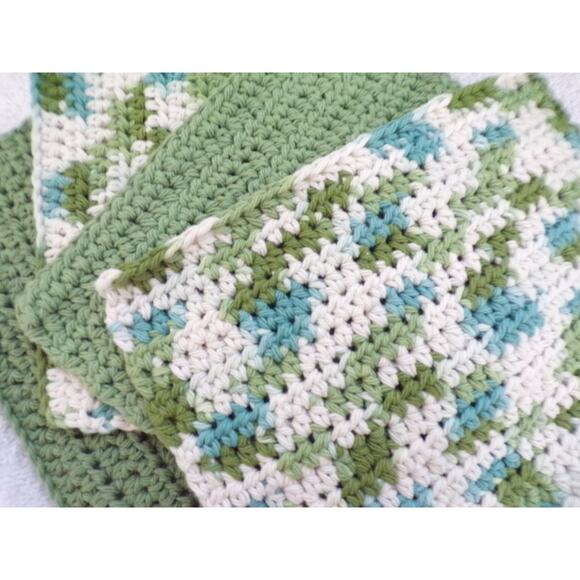 (4) Handmade Crocheted Dishcloths Washcloths 100% Cotton 8" Sage Emerald Isle - Picture 2 of 2